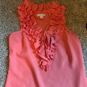 New York & Company Coral Ruffled V-Neck Blouse